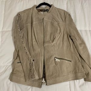 OSO Casuals Beige/Tan Genuine Leather Jacket with Silky Lining, Size 2X